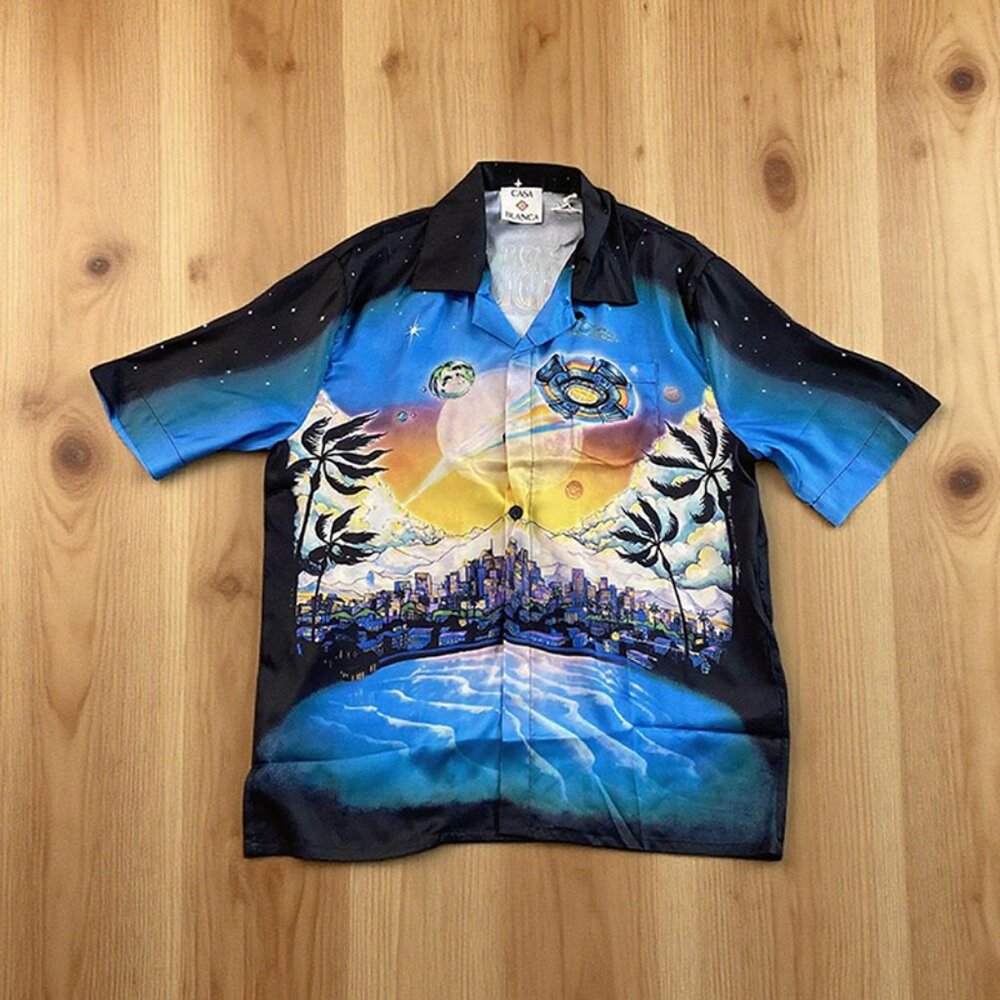 Casablanca Short-Sleeve Cuban Collar Silk Shirt